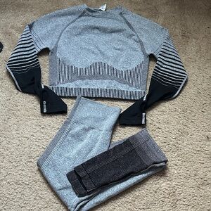 Gray and Black Striped Activewear Set